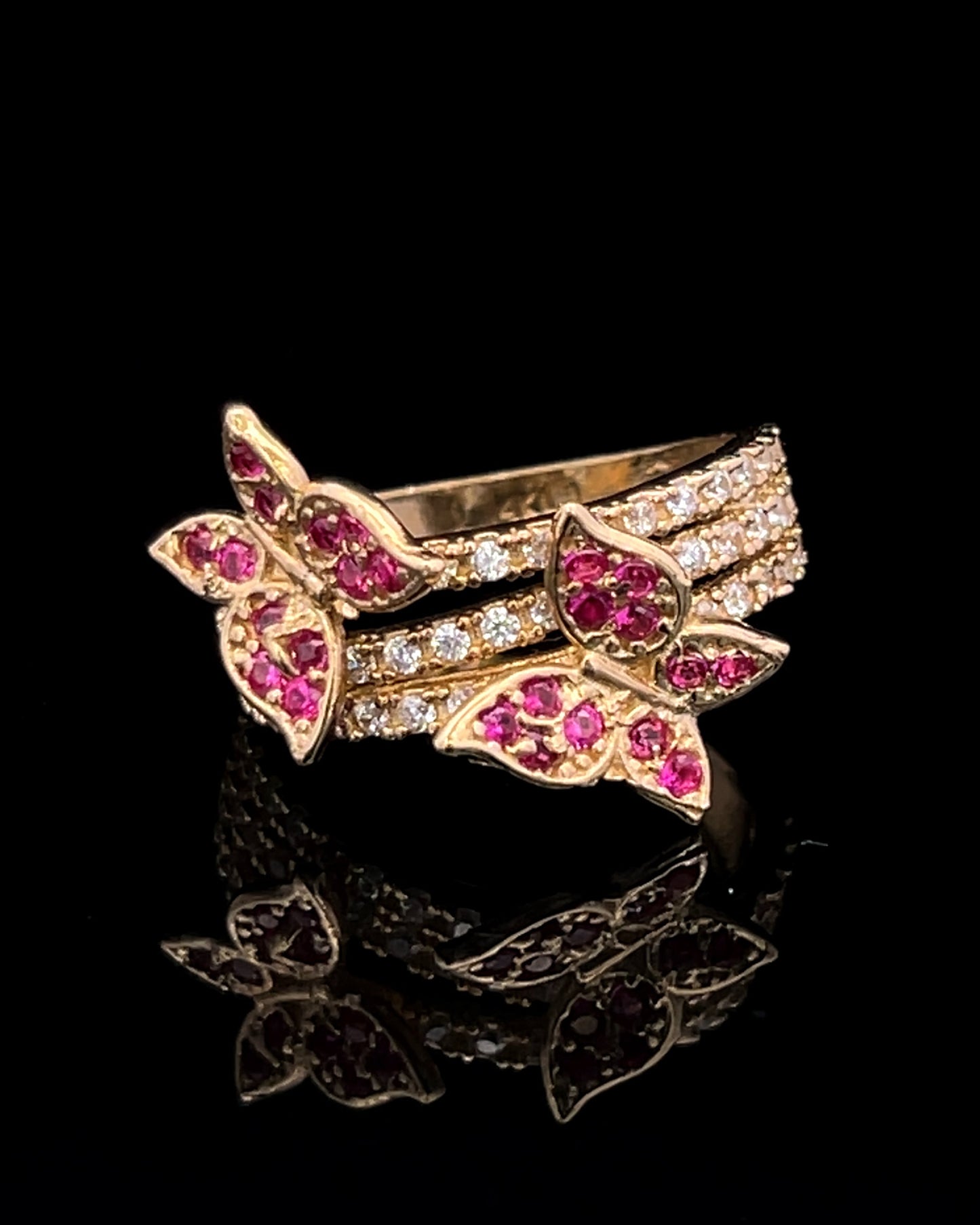 14K FUCHSIA BUTTERFLY RING CZ (4.1GR 7")