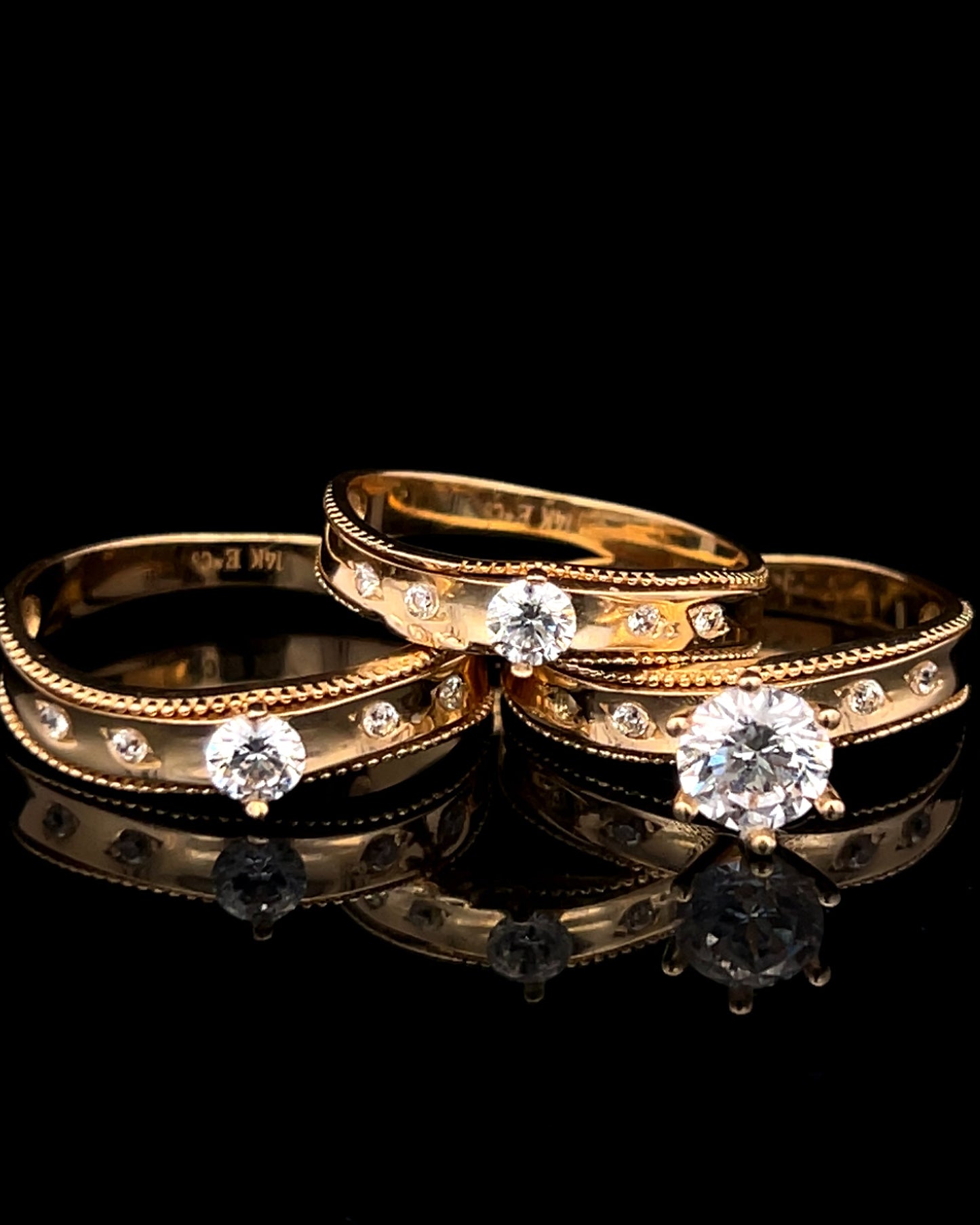 Yellow Gold Trio Engagement Ring (CZ) 8.1GR 14K 7.5W 10M"