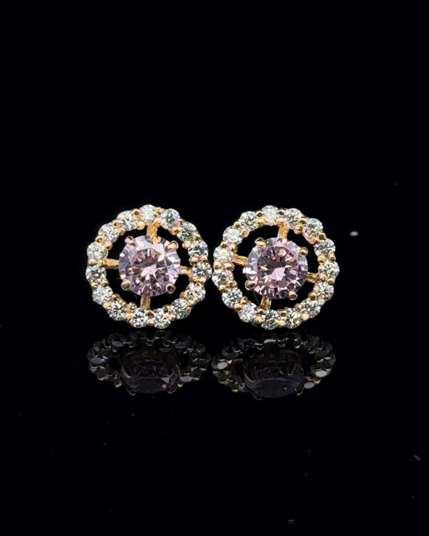 ARETES FLOR ROSADA CZ 14K 1.1GR