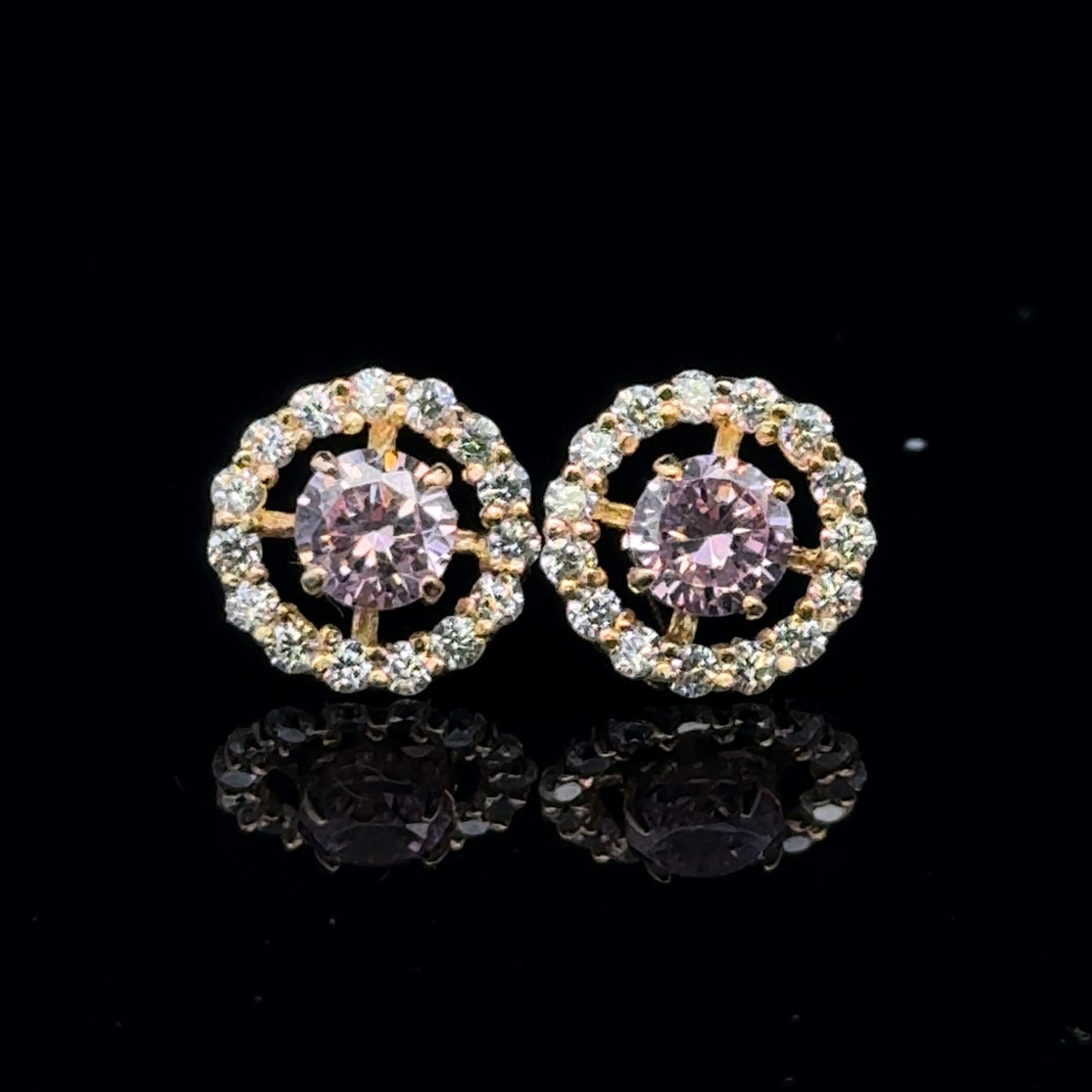 14K PINK FLOWER EARRINGS CZ 1.1GR