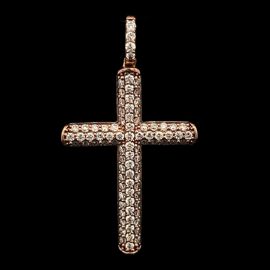 Rose Gold Round Cross Pendant 0.87CT 4GR 14K