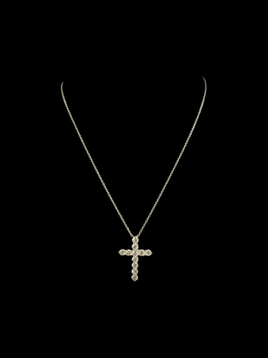 14K WHITE GOLD LAB GROWN DIAMOND CROSS NECKLACE  (3.9GR 1.86CT 16" )