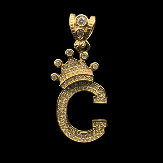 PENDANT LETRA C CORONA NAVIDAD CZ 4.1GR 14K