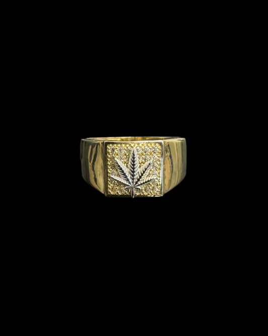 14K GOLD WEED LEAF RING (2.5GR 10")