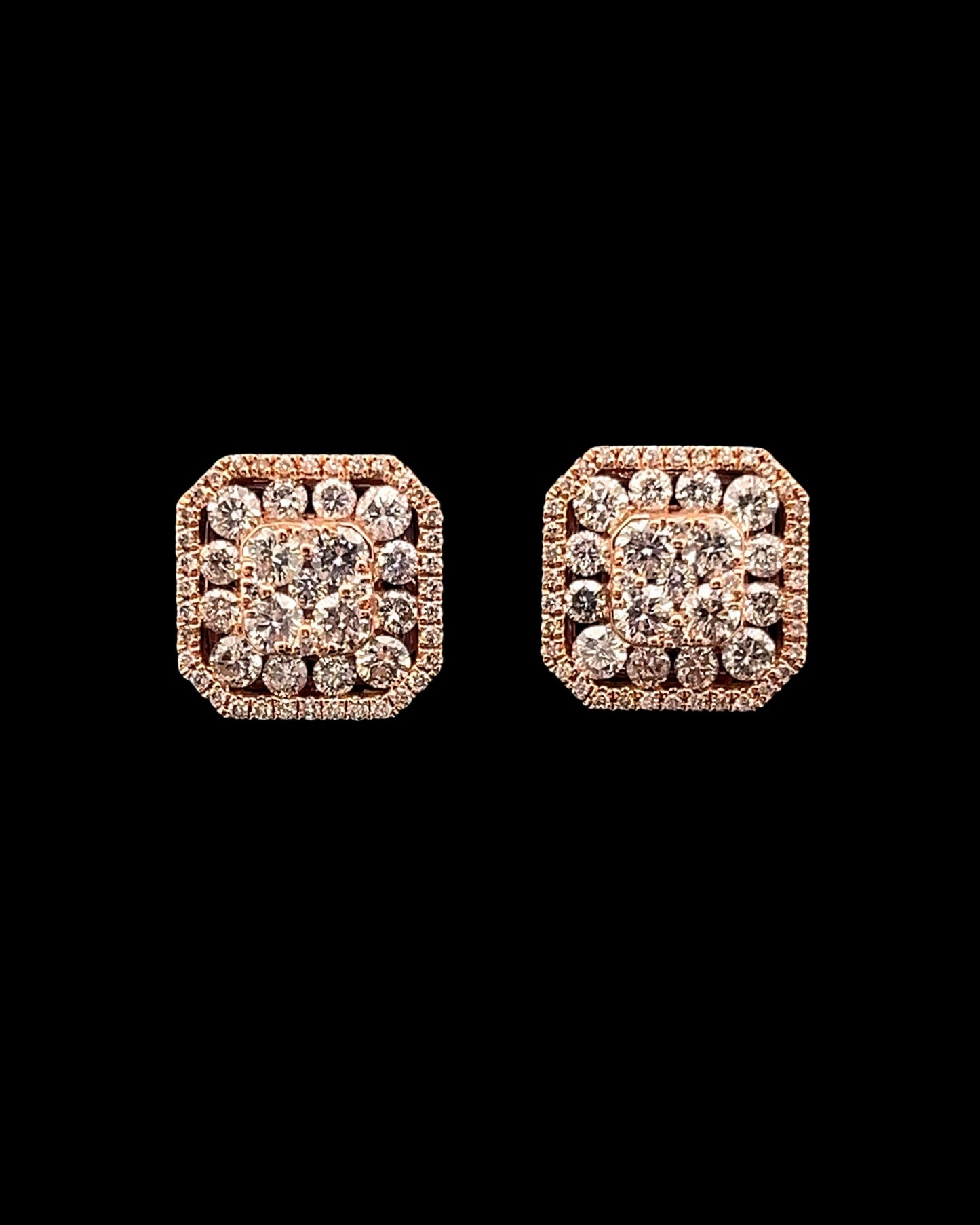 ARETES DIAMANTES CUADRADO ROSE 4.2GR 2.50CT 24K