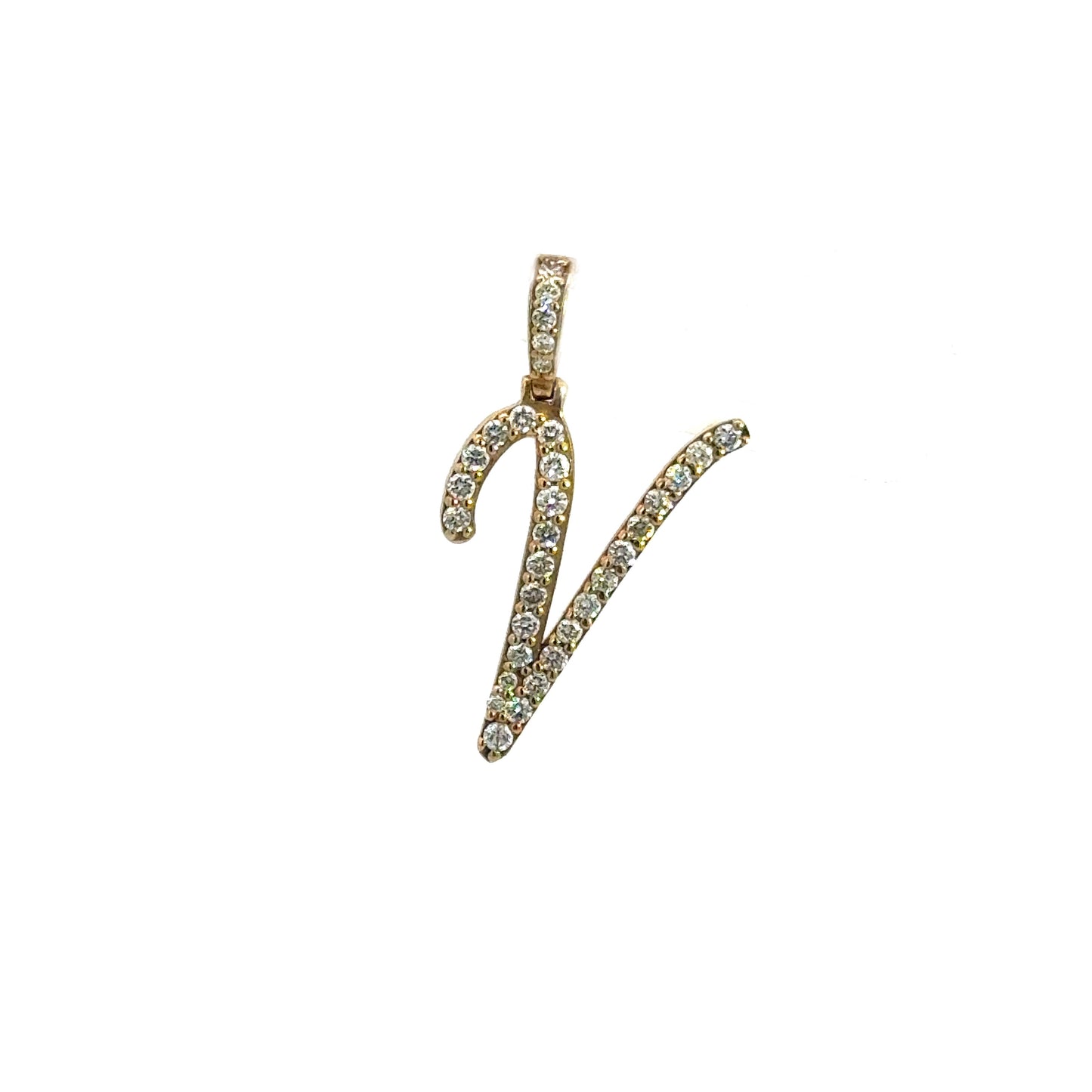 Yellow Gold Letter V Pendant 0.68CT 2.3GR 14K