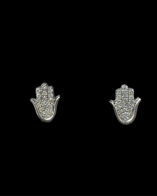 14K HAMSA EARRINGS DIAMOND, WHITE AND YELLOW ( 0.52CT 10MM 1.4GR)