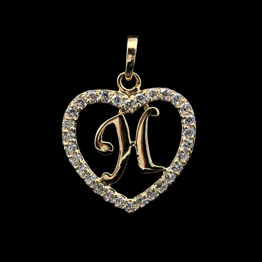 PENDANT LETRA H CORAZON  CZ 1.3GR 14K