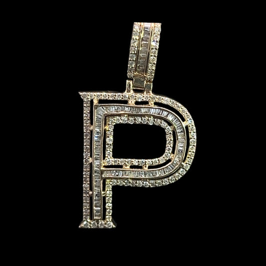 PENDANT LETRA P BAGUETTES 0.93CT 2.8GR 14K