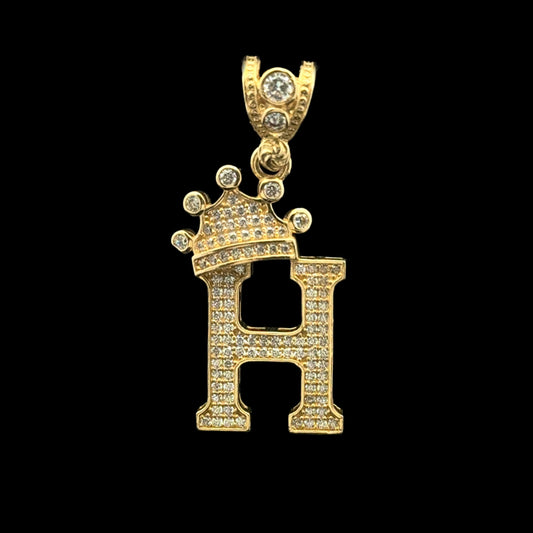 PENDANT LETRA H CORONA NAVIDAD CZ 5.3GR 14K