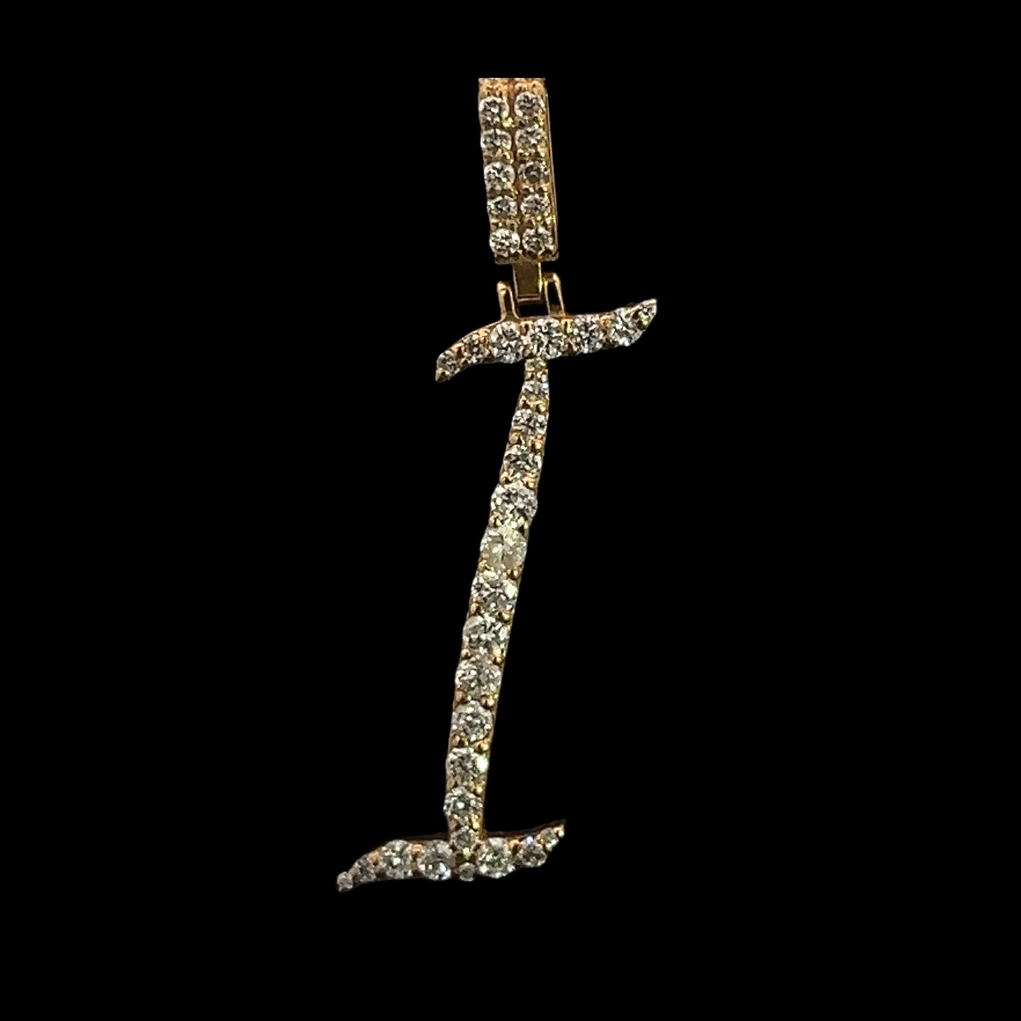 Yellow Gold Letter I Pendant 0.40CT 1.7GR 14K