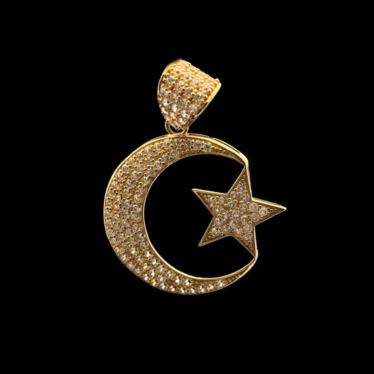 Small Star Moon Pendant (CZ) 2GR 14K