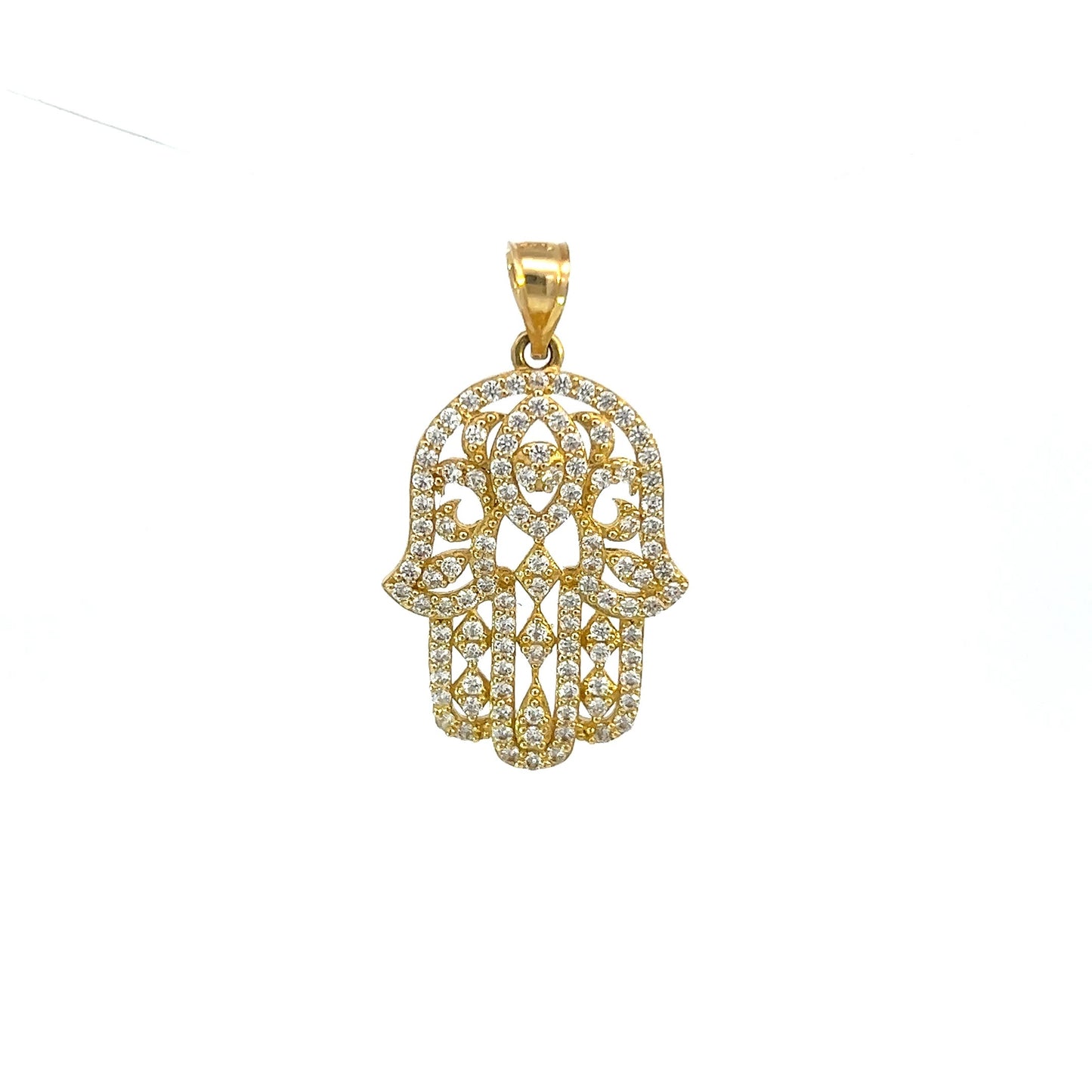 Yellow Gold Mesh Hamsa Pendant (CZ) 3.5GR 14K