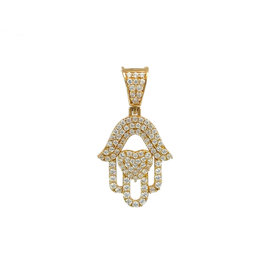 Yellow Gold Heart Hamsa Pendant (CZ) 3.2GR 14K