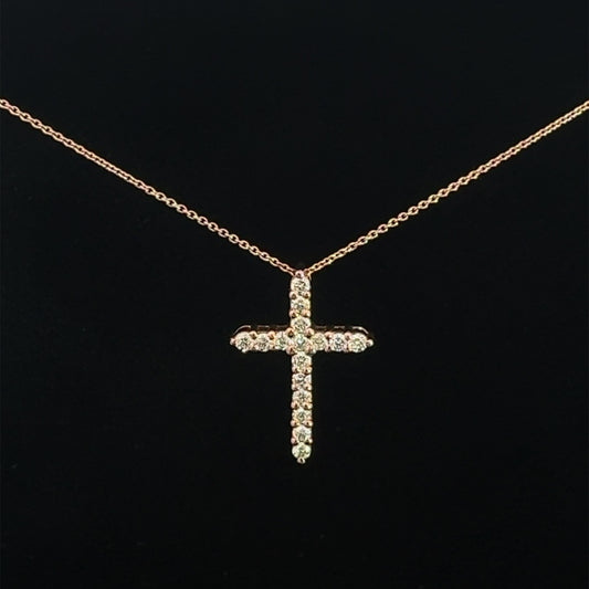 Yellow Gold Cross Necklace 0.56CT 3.7GR 14K 18"