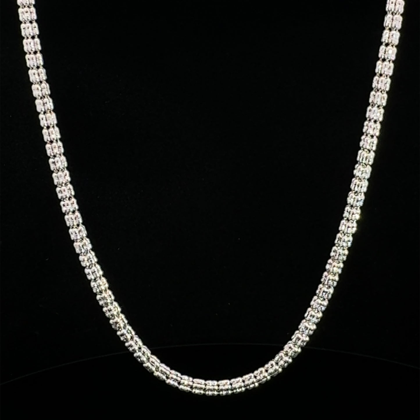 Cadena de oro blanco con forma de luna y hielo, 19,1 gr, 3,3 mm, 14 quilates, 22"