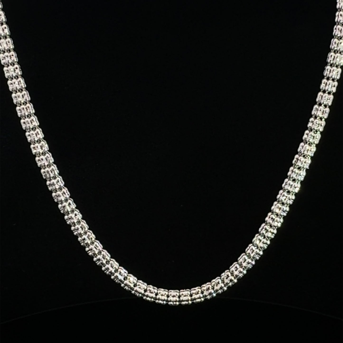 Cadena de oro blanco con forma de luna y hielo, 20,7 gr, 3,8 mm, 14 quilates, 20"