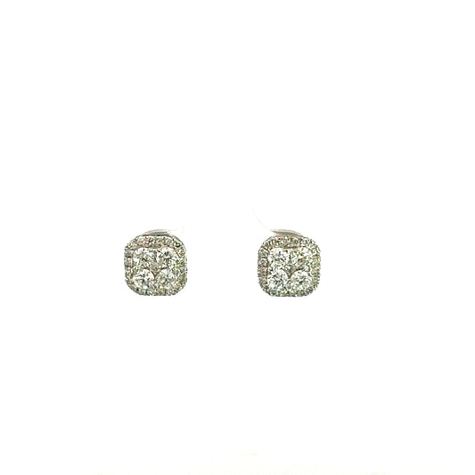 Pendientes Cuadrados Flor Blanca 0.988CT ORO 14K