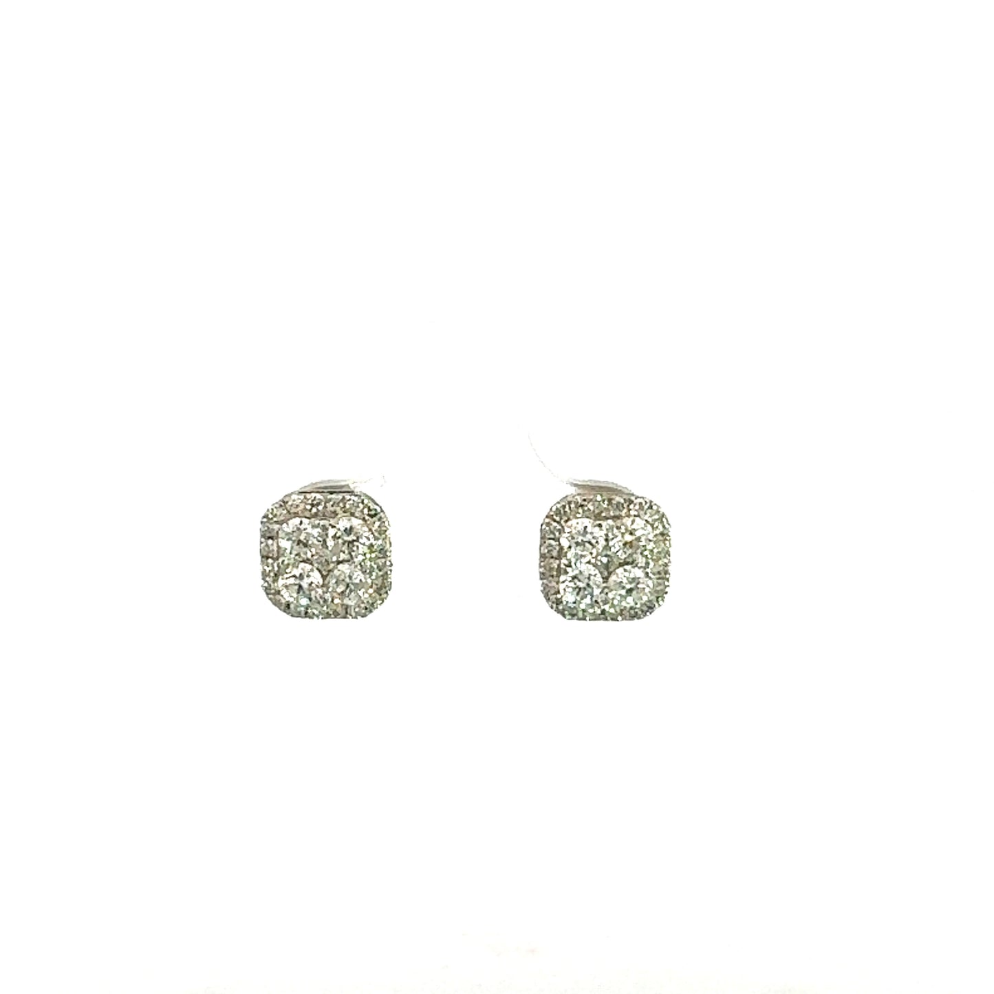 White Gold Flower Square Earrings 0.988CT 14K GOLD