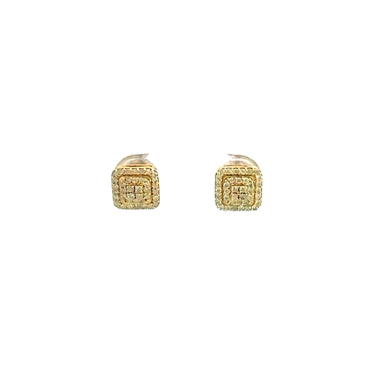 Yellow Gold Square Relief Earrings SMALL 0.42CT 14K