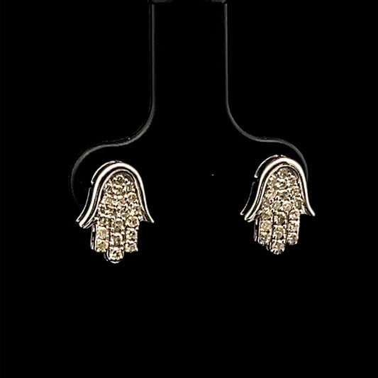 ARETES HAMSA BLANCO Y AMARILLO DIAMANTES 1.4GR 14K 0.52CT (SLNER 0070)