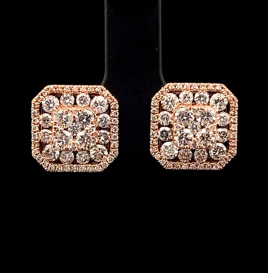 ARETES DIAMANTES CUADRADO ROSE 4.2GR 2.50CT 24K