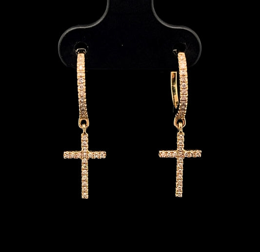 ARETES ARO CRUZ COLGANTE AMARILLO 0.22CT 14K