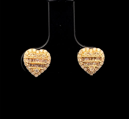 ARETES CORAZON BAGUETTES RELIEVE AMARILLO 1CT 14K  MK