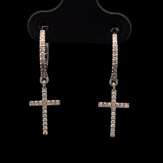 ARETES ARO CRUZ COLGANTE BLANCO 0.22CT 14K