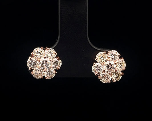 ARETES FLOR ROSADO DIAMANTES 1.5CT 1.9GR 14K