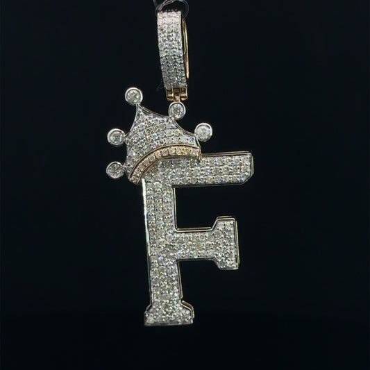 PENDANT LETRA F CON CORONA DIAMANTES 3.6GR 0.9CT 14K (SLNPD 0172-F)