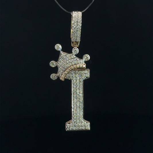 PENDANT LETRA I CON CORONA DIAMANTES 2.9GR 0.66CT 14K (SLNPD 0172-I)