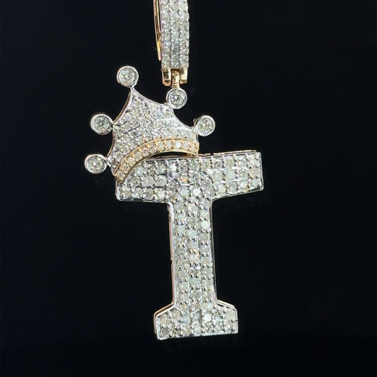 PENDANT LETRA T CON CORONA DIAMANTES 3.2GR 0.91CT 14K (SLNPD 0172-T)