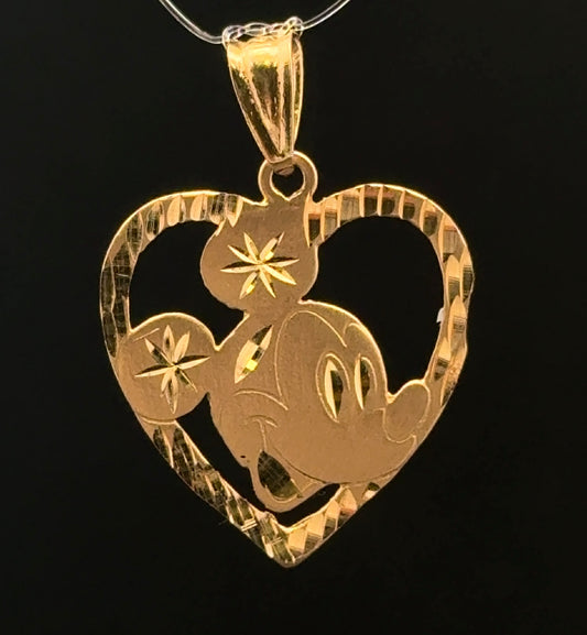 PENDANT CORAZON CARA DE MICKEY 14K 1.1GR 2 1/2CM