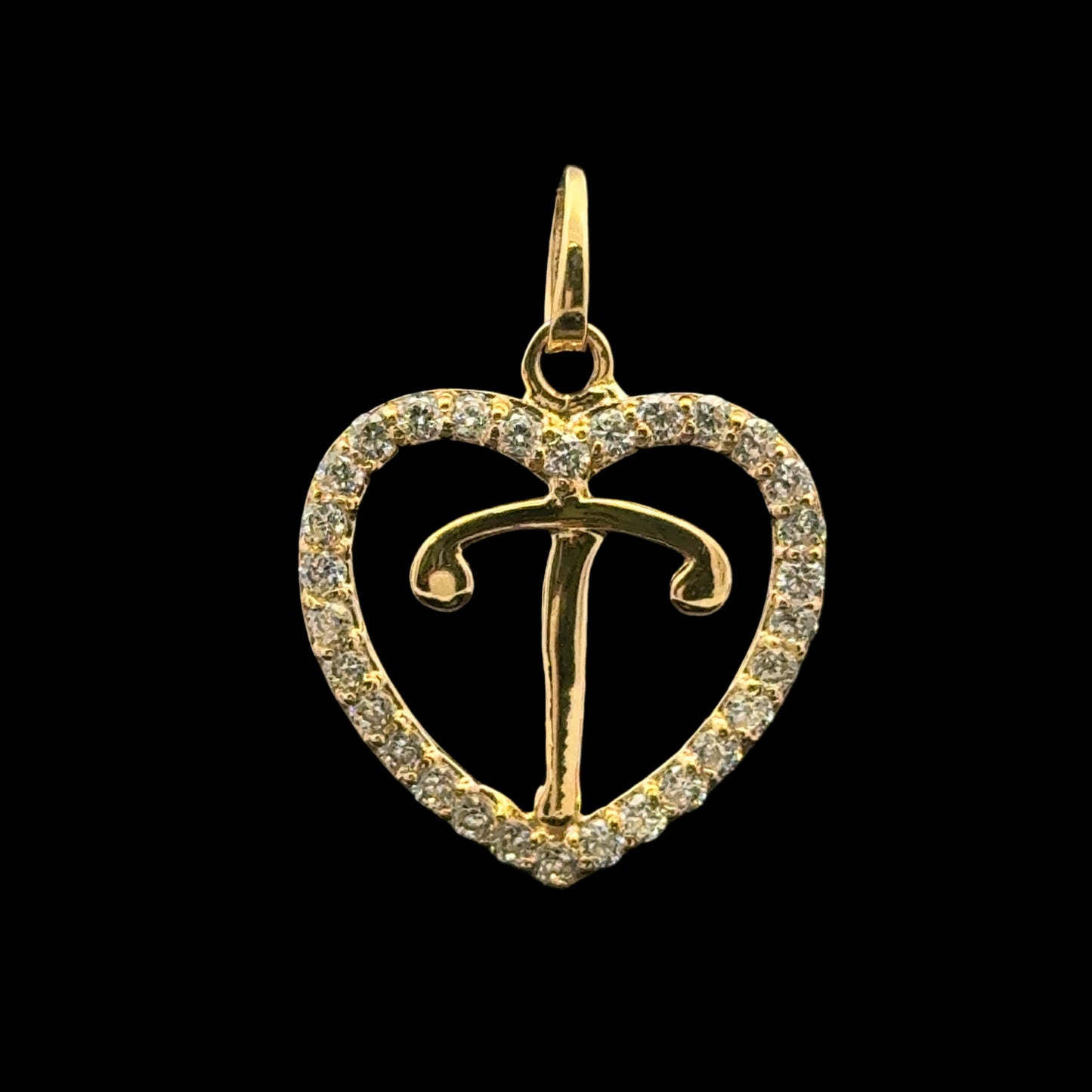 PENDANT LETRA T CORAZON CZ 1.2GR 14K