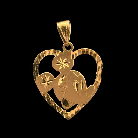 PENDANT CORAZON CARA DE MICKEY 14K 1.1GR 2 1/2CM