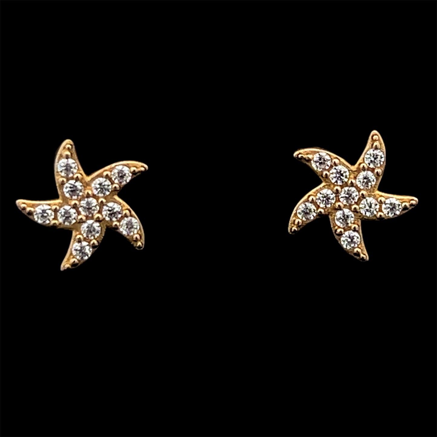 ARETES BEBE ESTRELLAS DE MAR CZ 14K