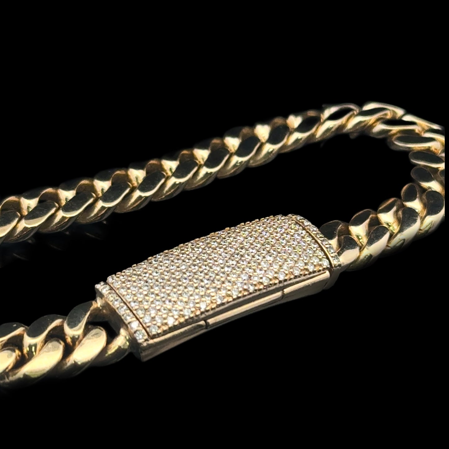 Yellow Gold Lacquer Cuban Bracelet W/ Diamonds 1.42CT 42.3GR 8.2MM 14K 7"