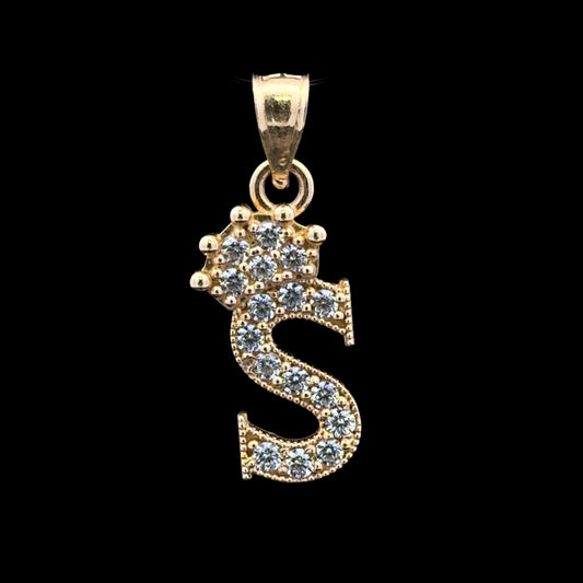 PENDANT LETRA S CORONA CZ 1.8GR 14K