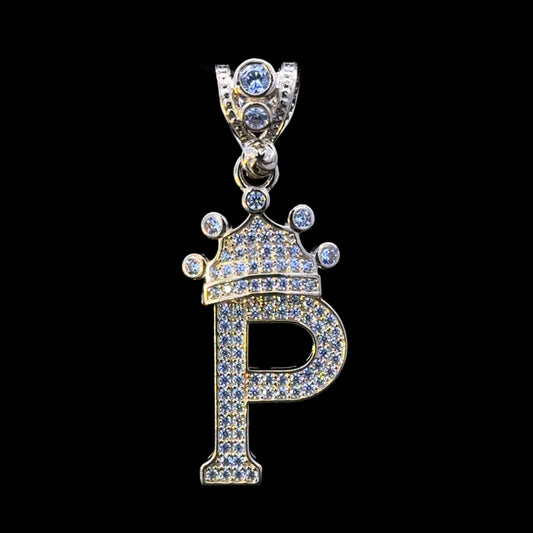 PENDANT LETRA P CON CORONA CZ 4.2GR 14K