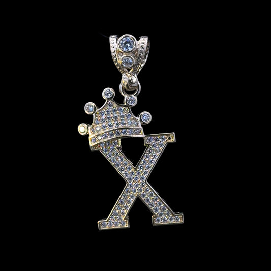 PENDANT LETRA X CON CORONA CZ 5GR 14K