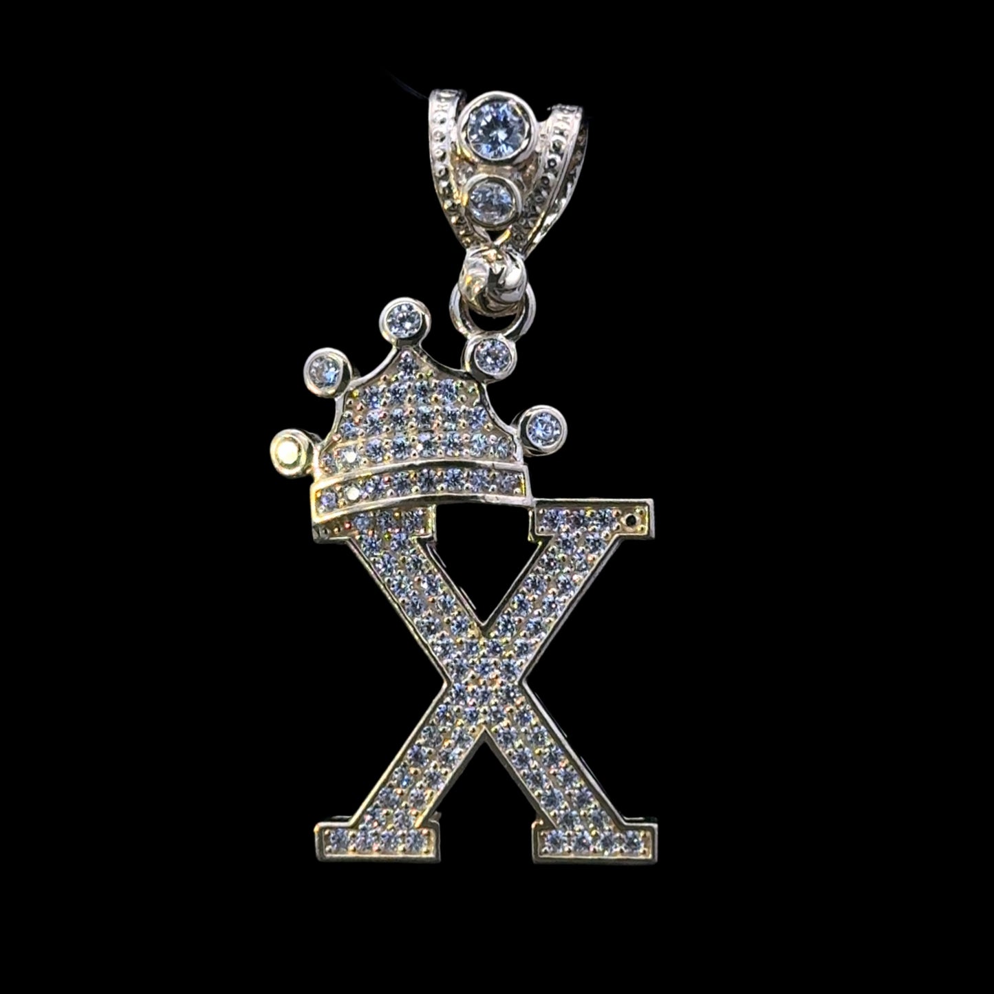 PENDANT LETRA X CON CORONA CZ 5GR 14K