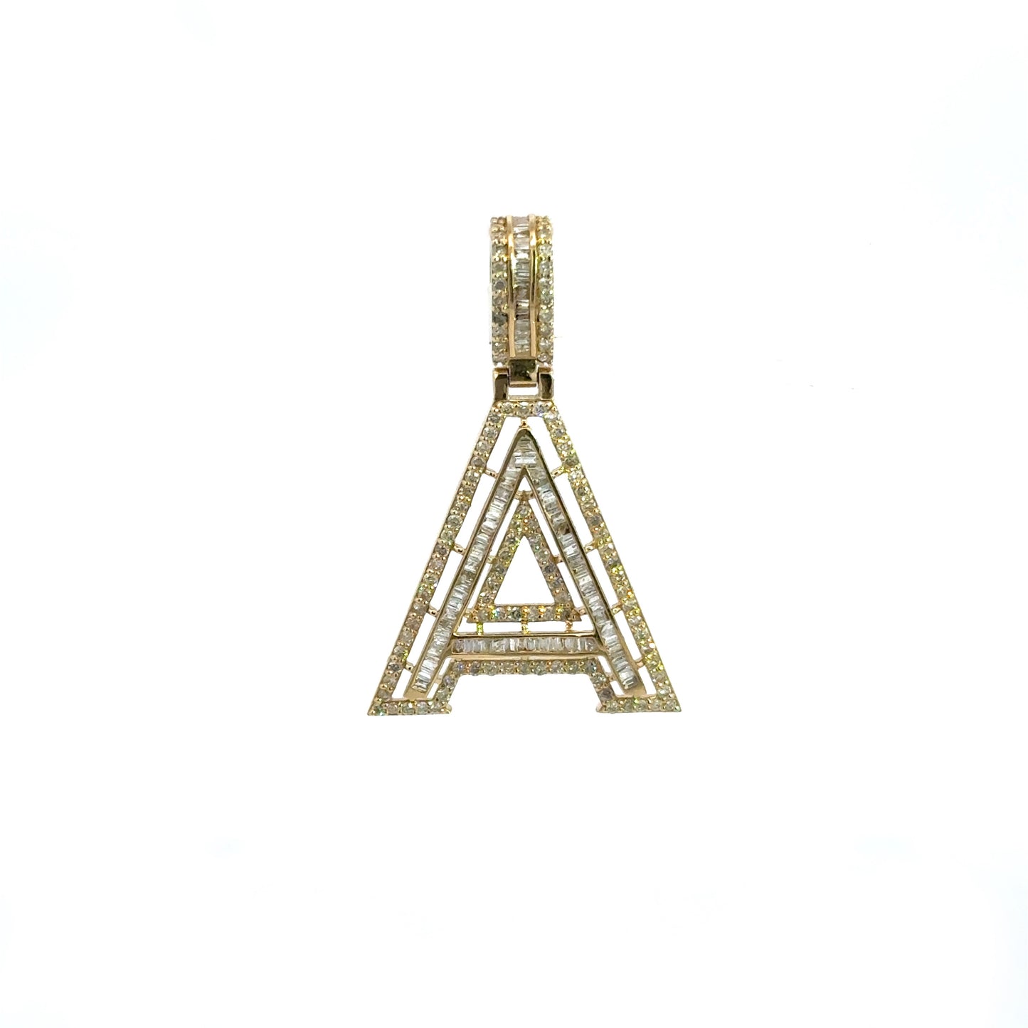 Yellow Gold Letter A Pendant Baguettes 0.97CT 2.9GR 14K