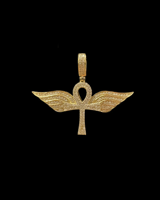 Yellow Gold Winged Cross Pendant 0.72CT 5.4GR 14K