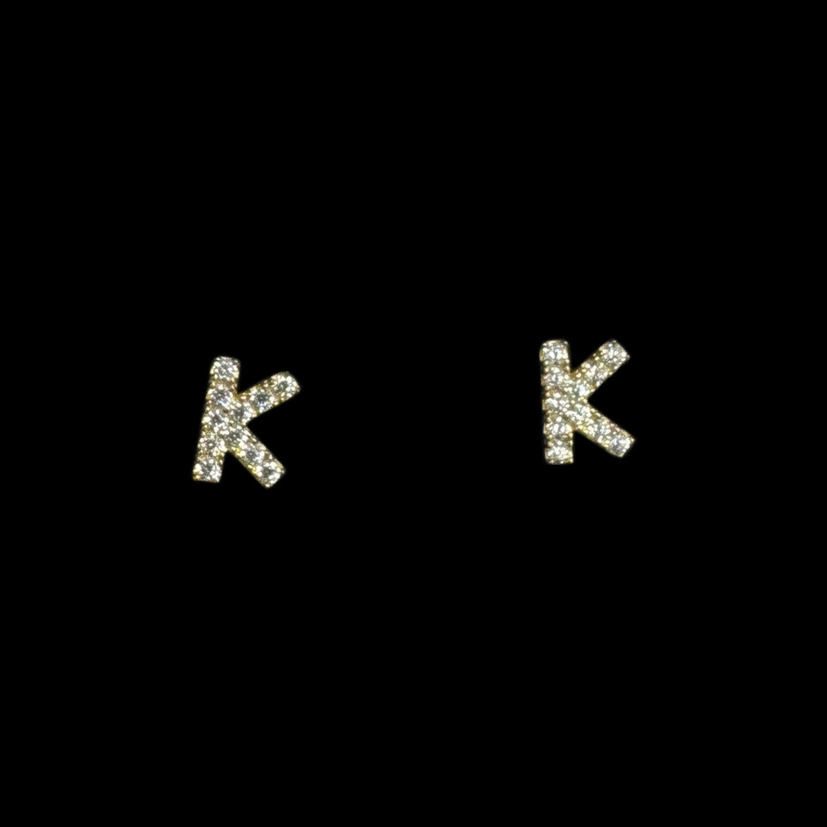 14K GOLD LETTER K EARRINGS CZ