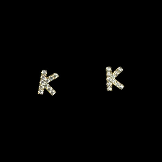 14K GOLD LETTER K EARRINGS CZ