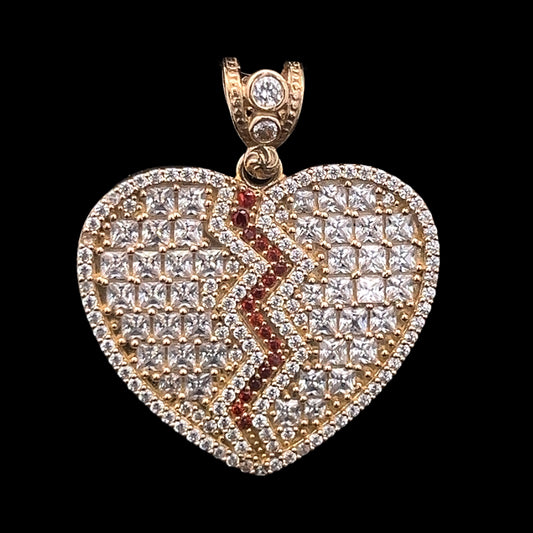 Yellow Gold Partido Heart Pendant (CZ) 9.4GR 14K