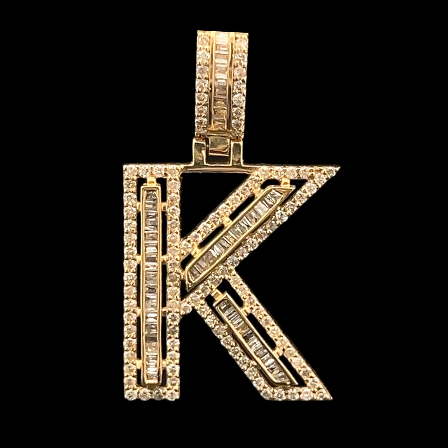 Yellow Gold Letter K Pendant Baguettes 0.91CT 3.2GR 14K