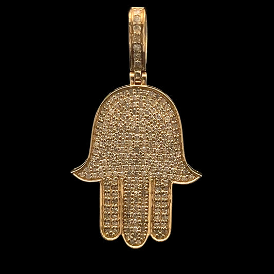 Yellow Gold Hamsa Pendant 0.97CT 3.2GR 14K