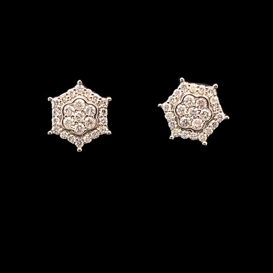 ARETES FLOR PUAS BLANCO 0.41CT 14K